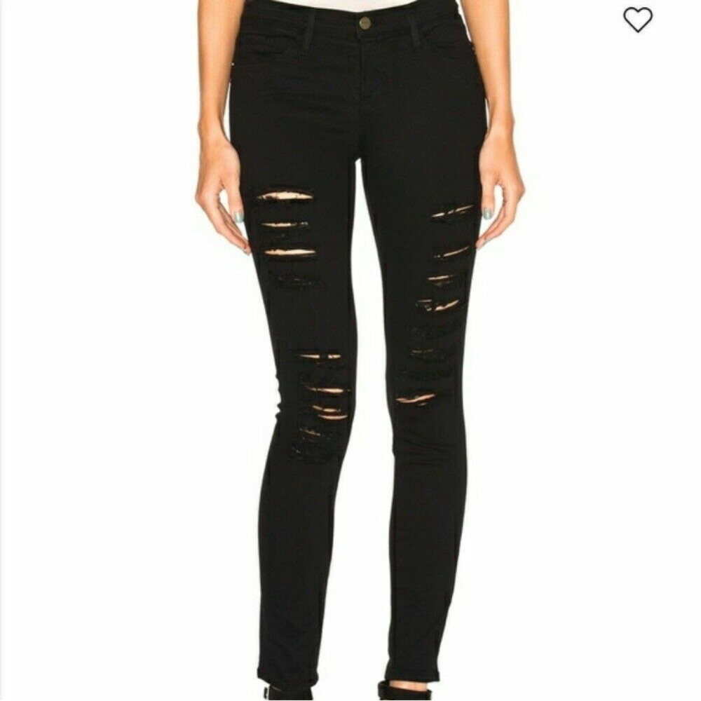 Frame Le Skinny de Jeanne in Black Ripped Denim size 30